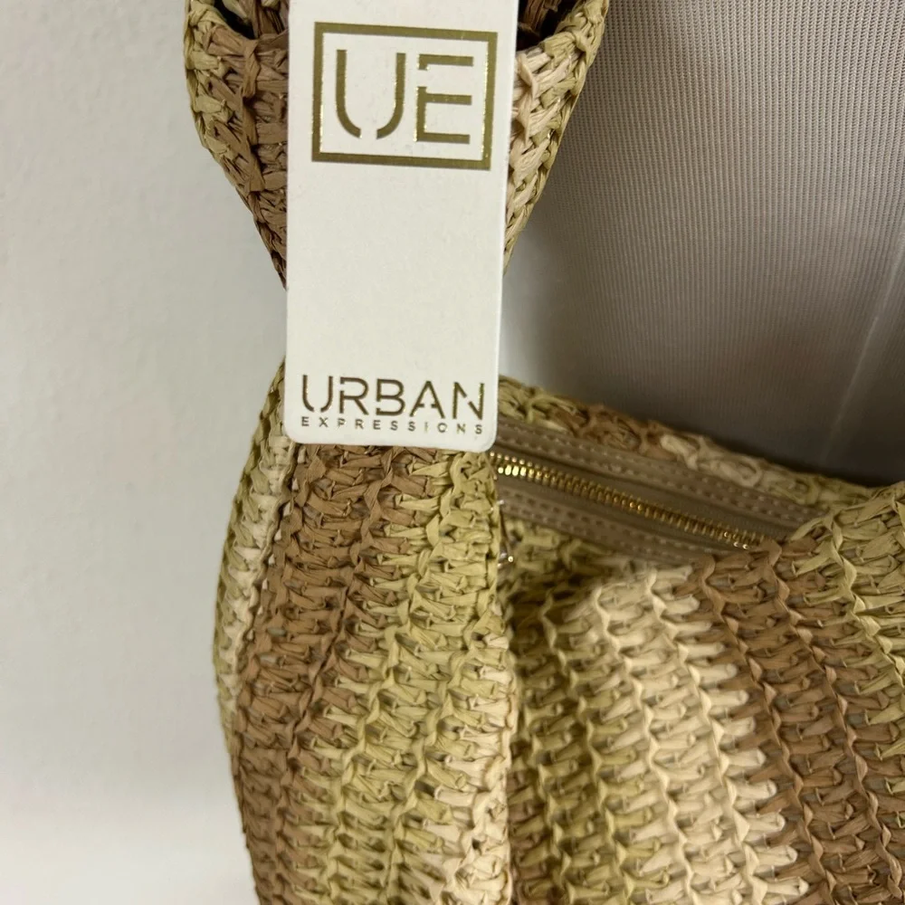Urban Expressions Woven Slouchy Hobo‎ Bag in Beige and Brown Neutral striped NWT